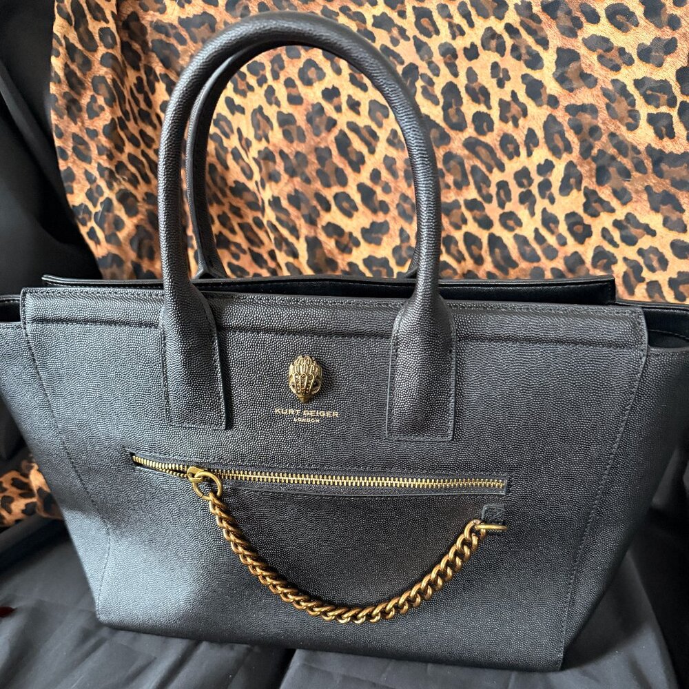 KURT GEIGER LONDON TOTE  BROWN BLACK Textured Leather - Picture 2 of 9